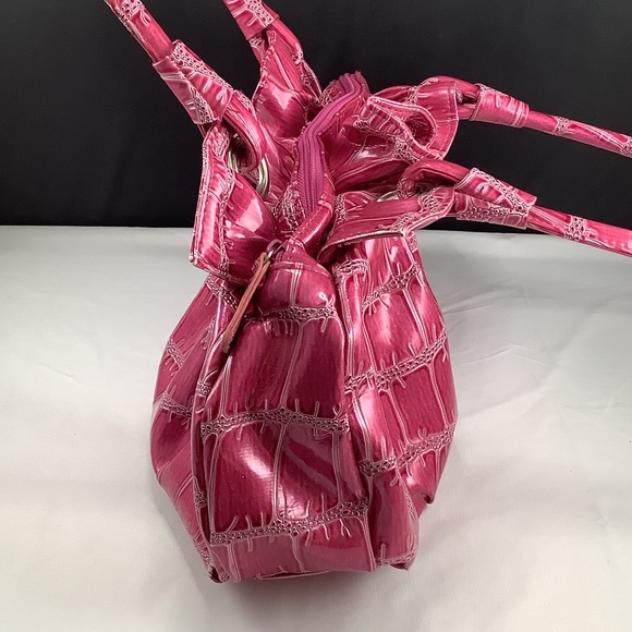Womens Pink Faux Reptile Patent Leather Hobo Bag - Picture 7 of 12